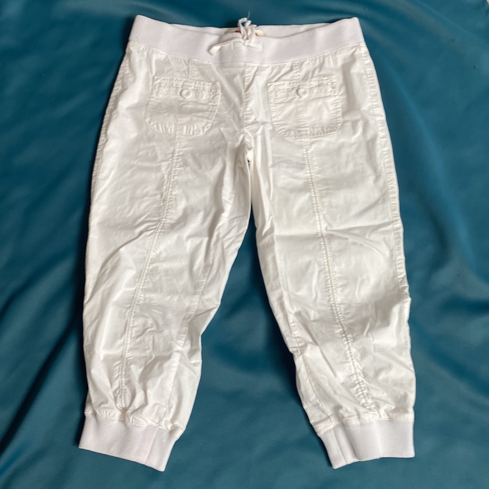 1st Kiss White Crop Cotton Spandex Elastic Waist Stretch Knit Cuff Size L